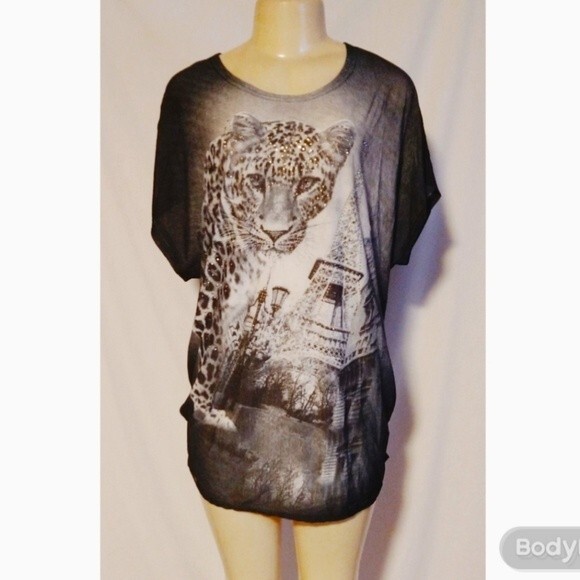Black Tunic Top With Leopard/Eiffel Tower 3X - Picture 4 of 16